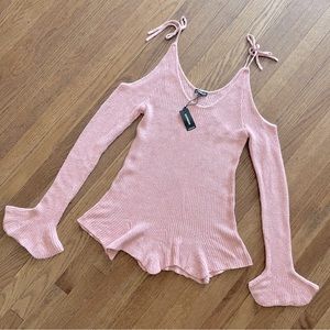 Express Long Bell Sleeve Cold Shoulder Tie Detail Pink Nude Color Size Medium